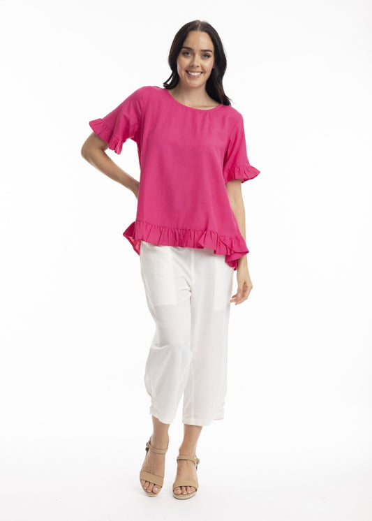 Essentials Frill Top Hot Pink